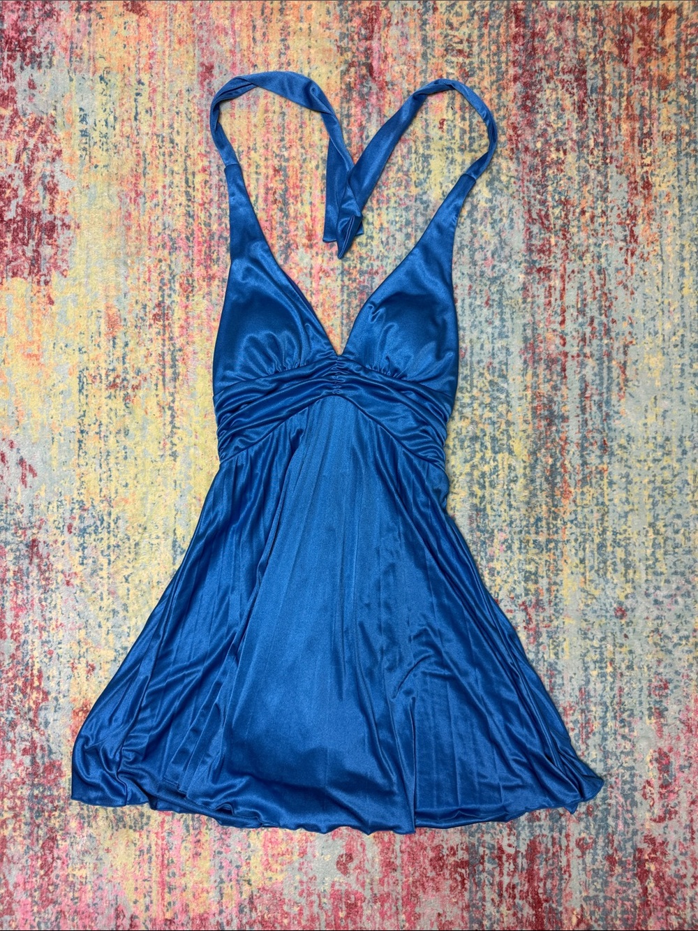 BCX Royal Blue Satin Halter Chemise